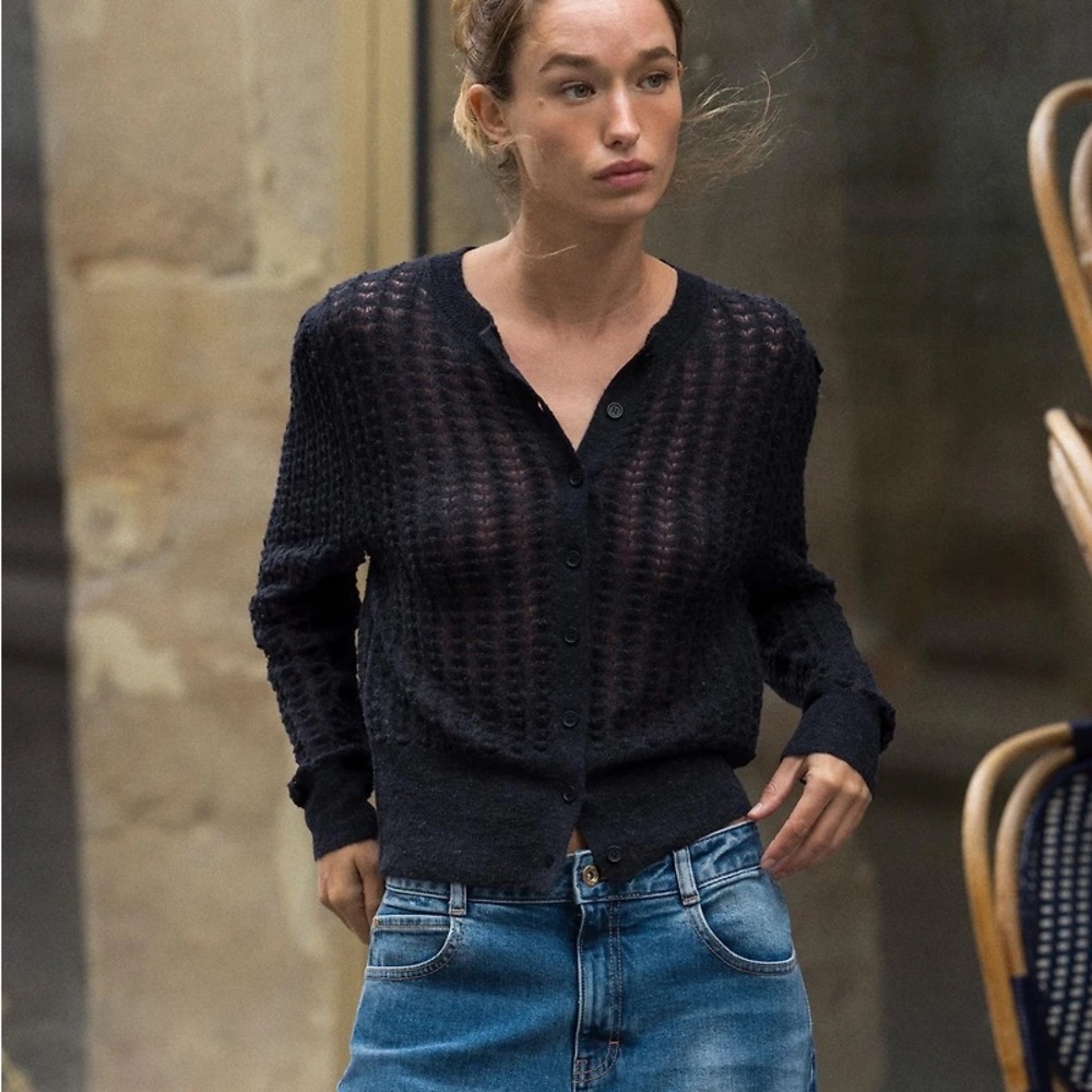 Wool and alpaca knit pointelle cardigan